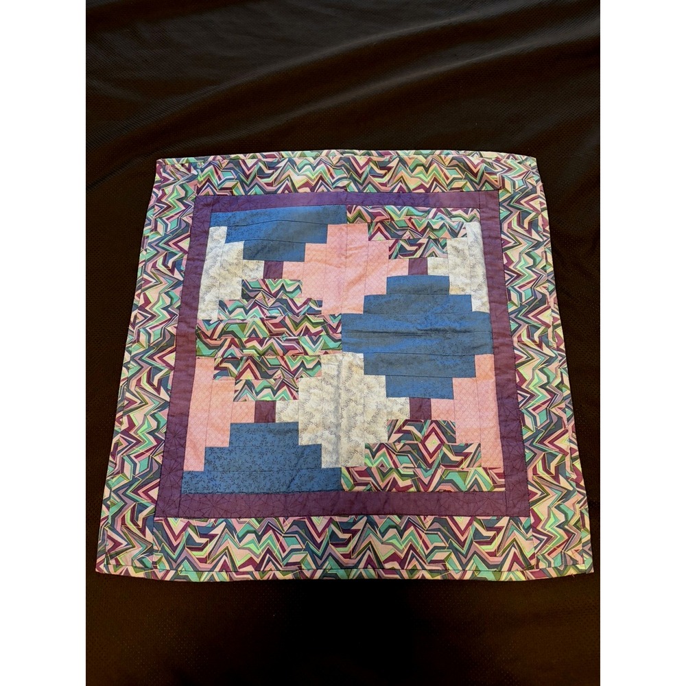 Vintage Handmade Patchwork Quilt~23.5"SQ" Blue Purple Table Runner Accent Throw